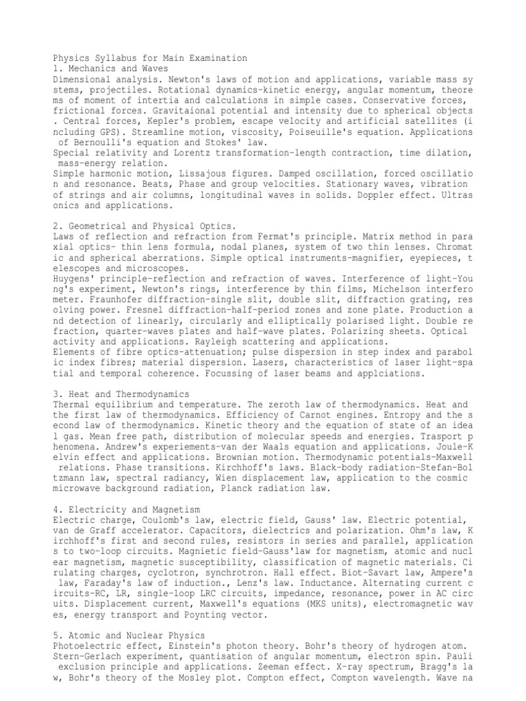 Comprehensive Physics Syllabus Overview | PDF | Optics | Polarization ...