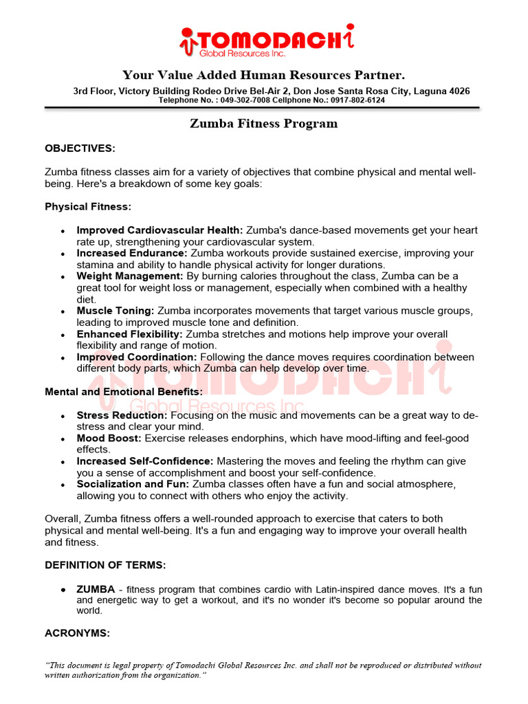 Zumba Fitness Pdf Physical Fitness Physical Exercise