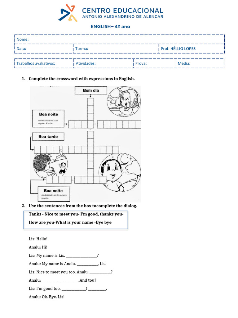 CABEÇALHO PROVAS Helio - Docx Ingles | PDF
