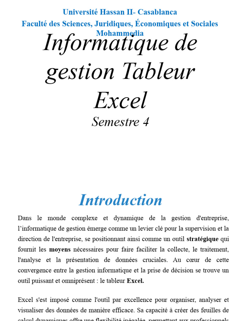 Cours Info de Gestion S4 | PDF | Feuille de calcul | Microsoft Excel