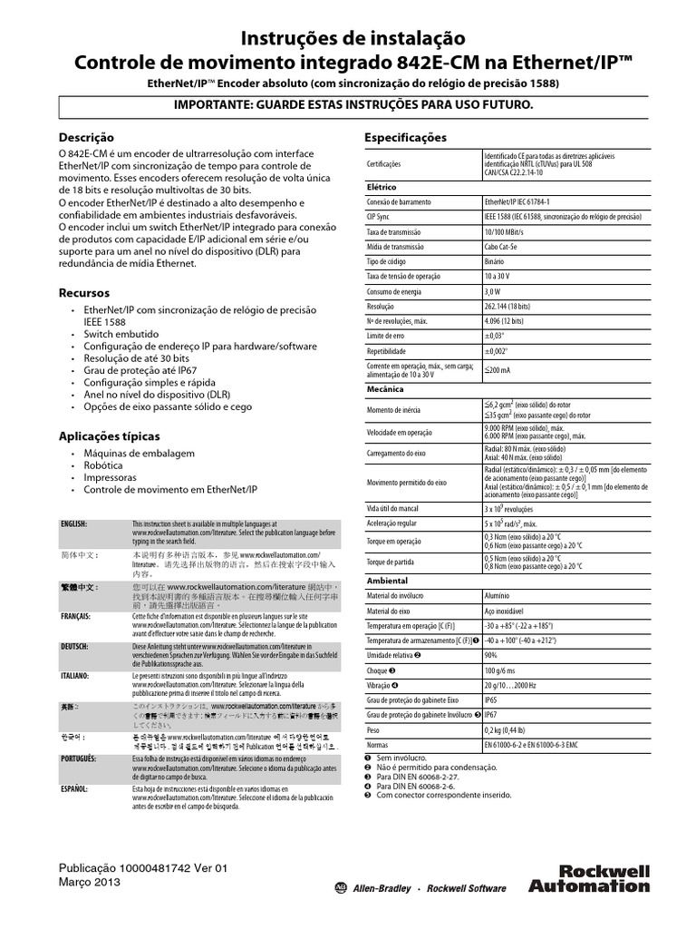 Instru es de instala o controle de movimento integrado 842e cm na