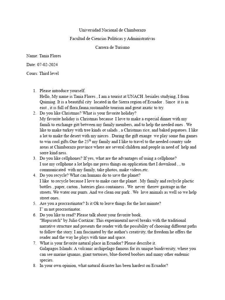 Final Speaking Exam Download Free Pdf Tourism