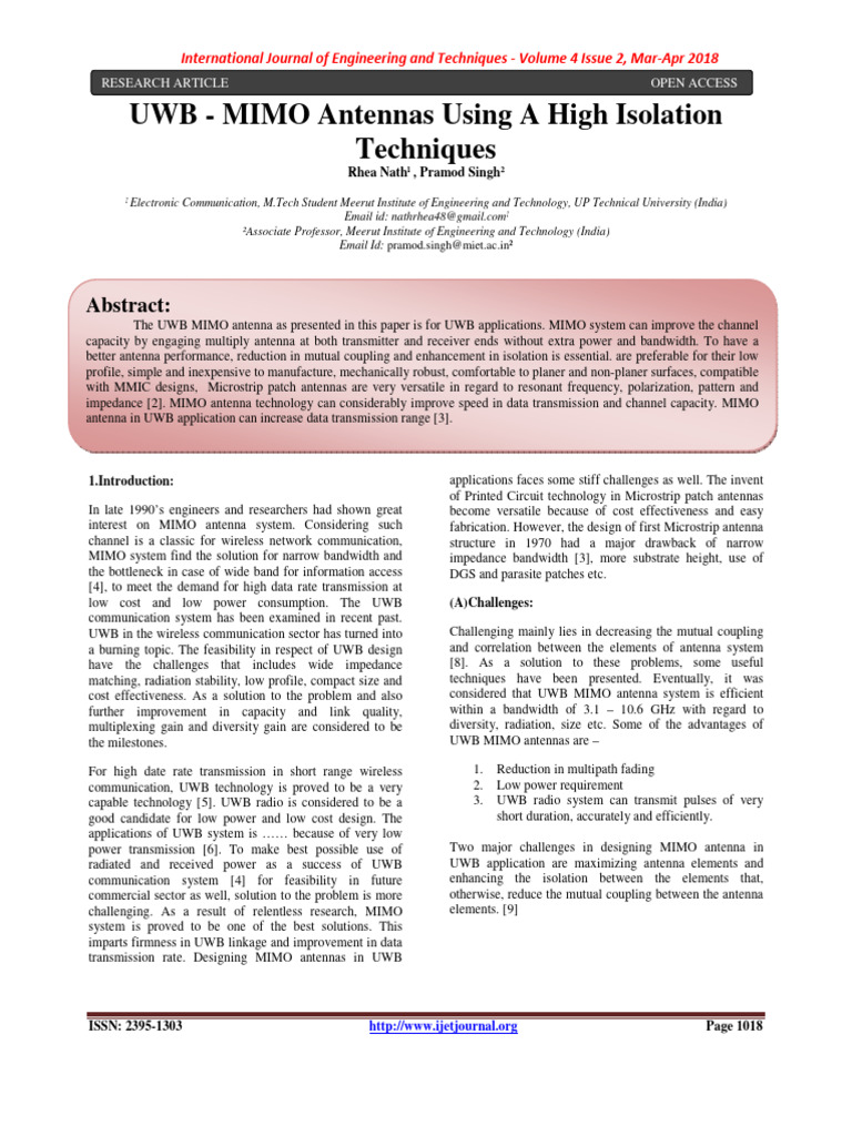 UWB MIMO Antennas: High Isolation Techniques | PDF | Mimo | Ultra Wideband