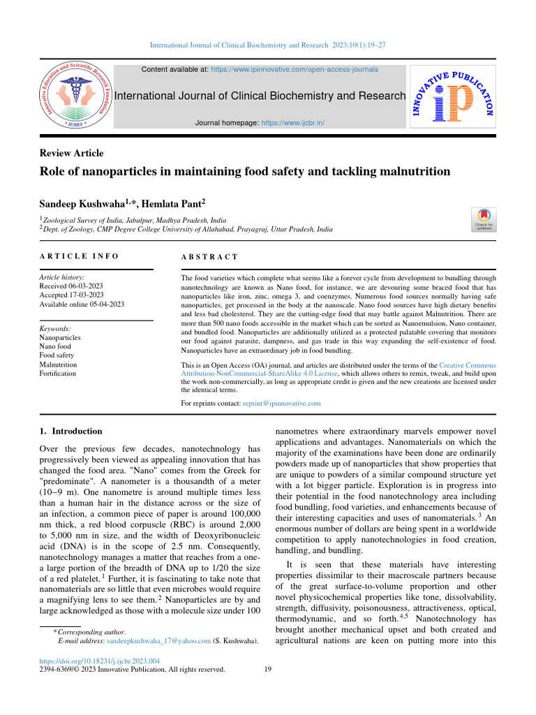 Role of Nanoparticles in Maintaining Food Safety and 3sng3wxt | PDF ...