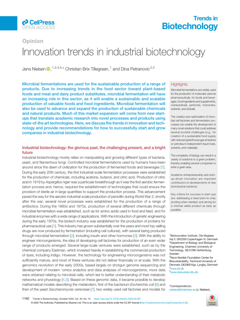 Innovation in Industrial Biotechnology | PDF | Biotechnology | Fermentation