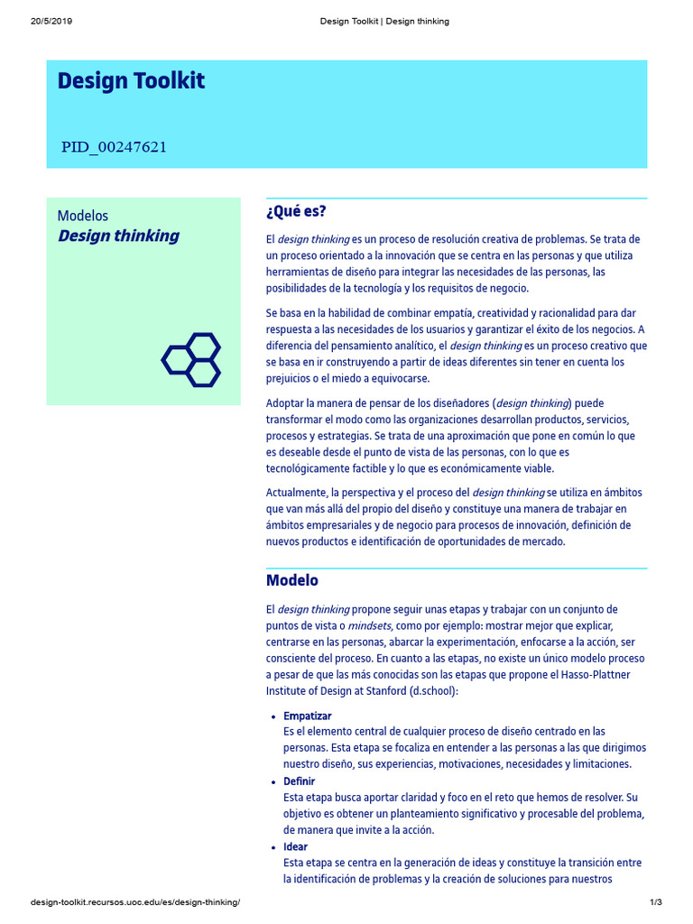 Guía del Design Thinking Toolkit | PDF | El pensamiento de diseño | Diseño