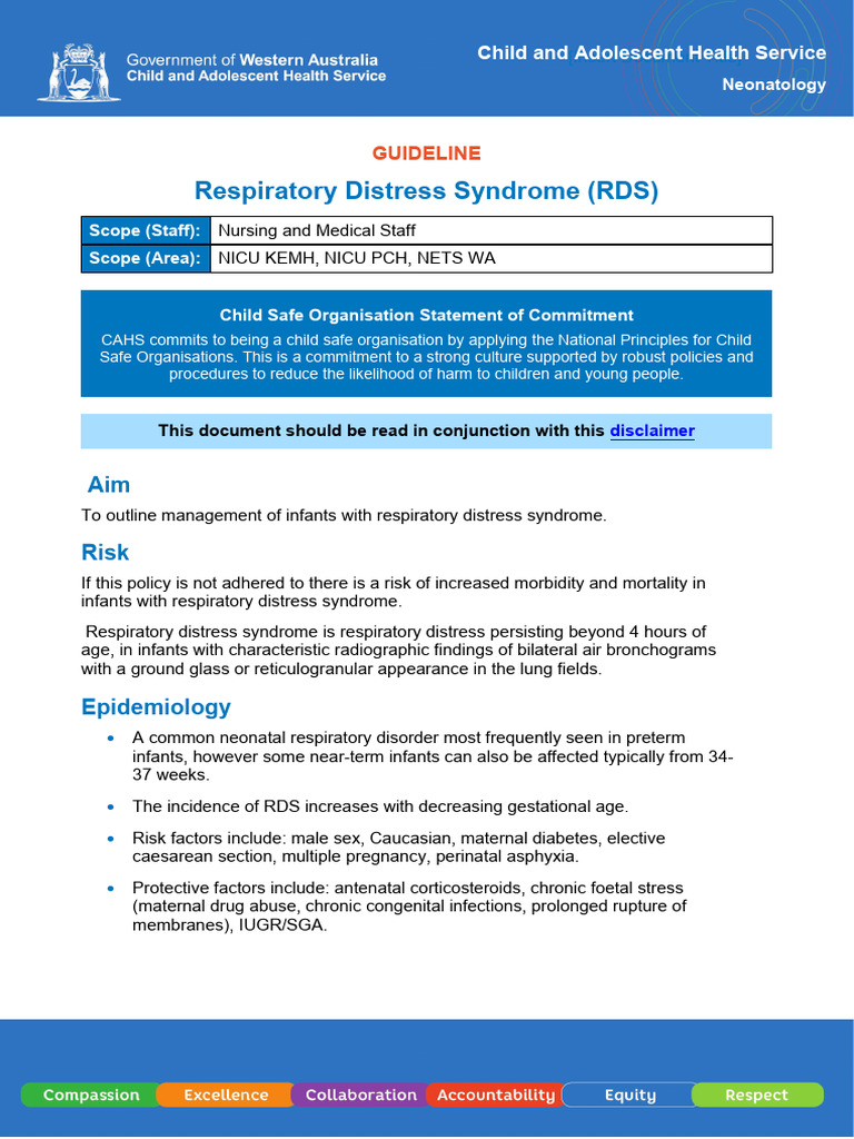 RDS Management Guidelines for NICU Staff | PDF | Respiratory Diseases ...