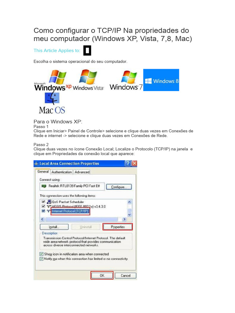 Configuração do Protocolo TCP/IP Windows | PDF | Endereço de IP ...