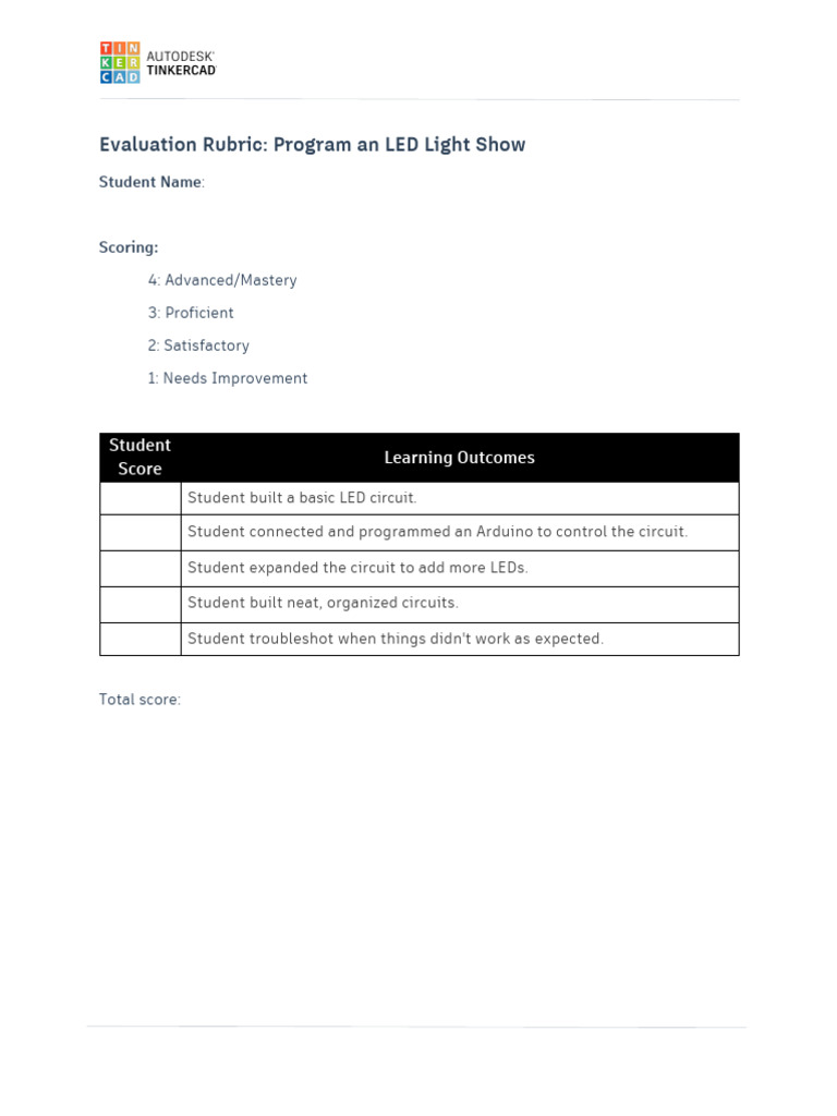 LED Light Show Evaluation Rubric | PDF