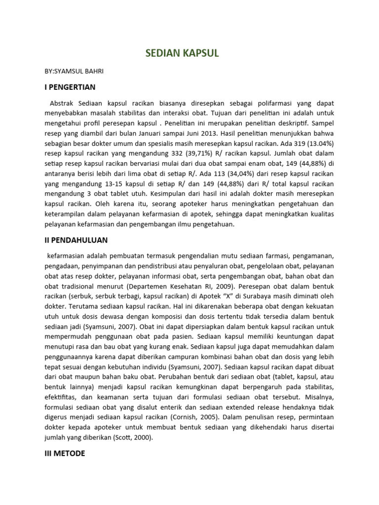 Profil Peresepan Kapsul Racikan Obat | PDF | Pengembangan Diri ...