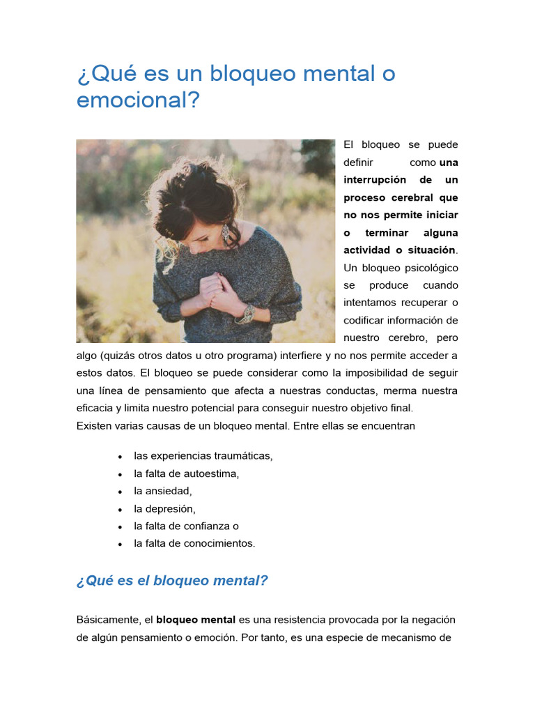 Bloqueos emocionales y mentales: causas y soluciones | PDF | Mente ...