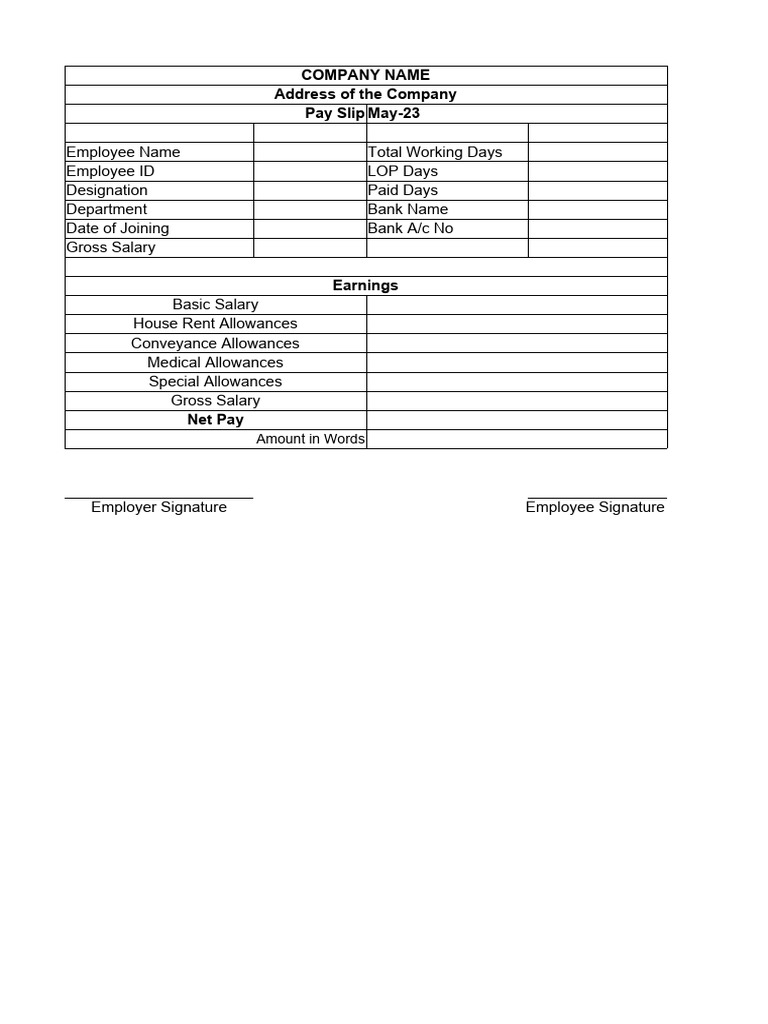 Payslip Format in India Without PF and ESI No Formulas | PDF