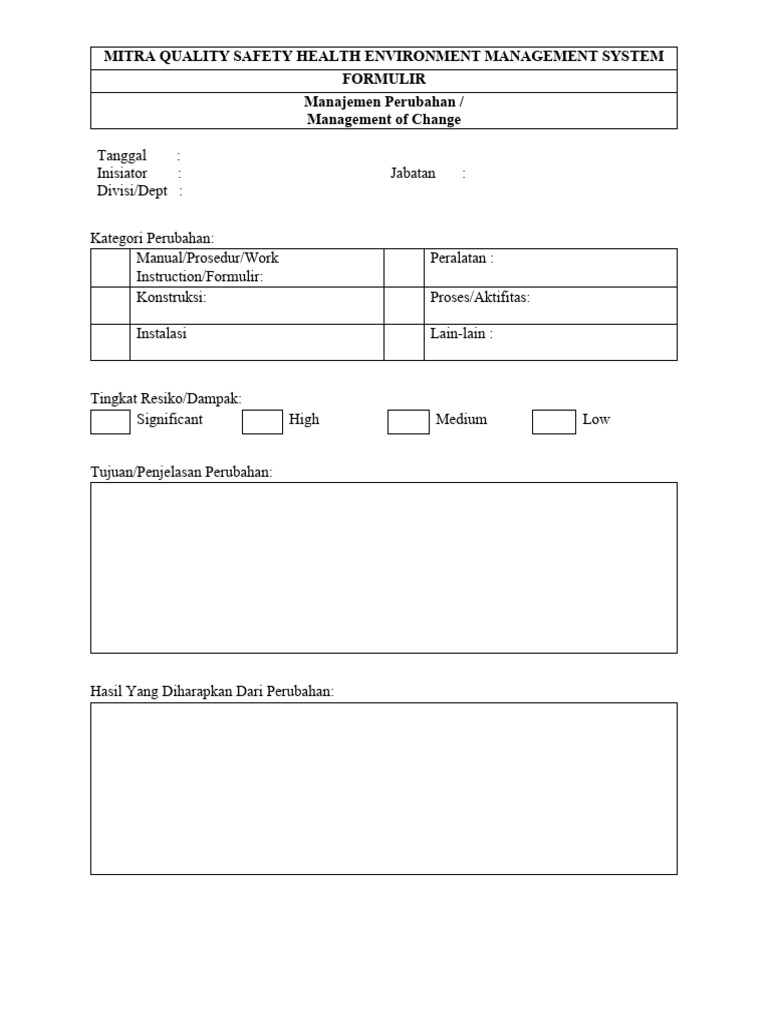 Formulir Manajemen Perubahan MKS | PDF