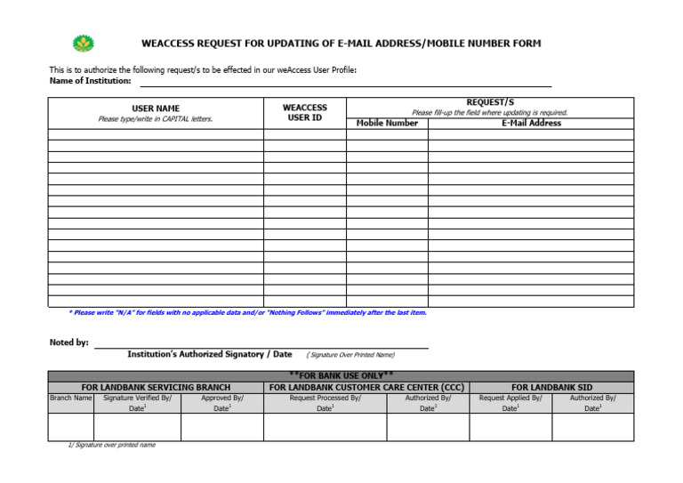 WeAccess User Profile Update Form | PDF | Finance & Money Management