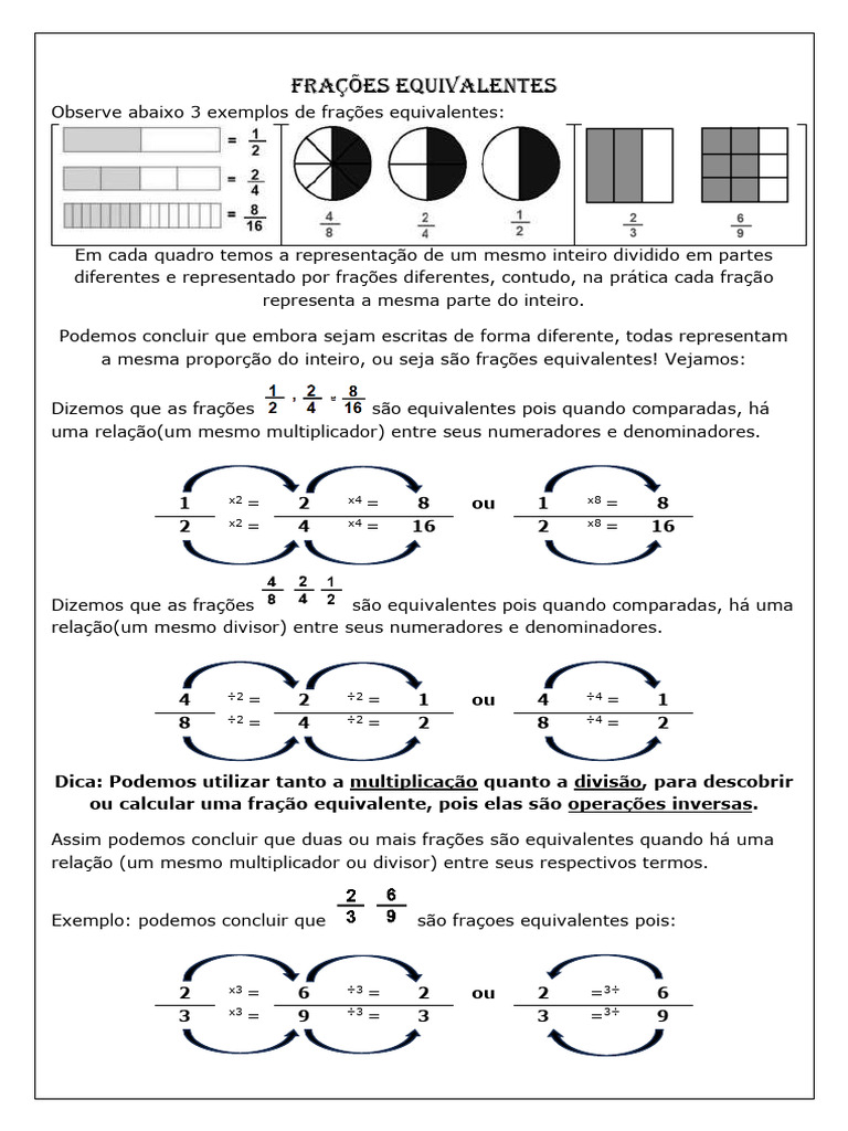 Frações Equivalentes: Conceitos e Exemplos | PDF | Matemática elementar ...