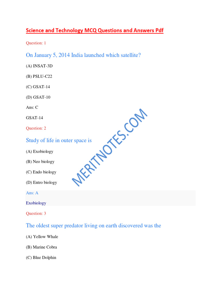 Science Technology Mcq Questions Answers | PDF