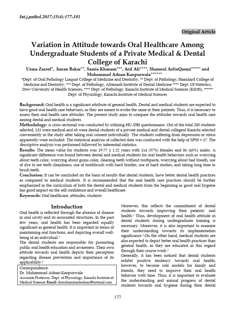 Oral Health Attitudes in Karachi Students | PDF | Toothbrush | Dentistry