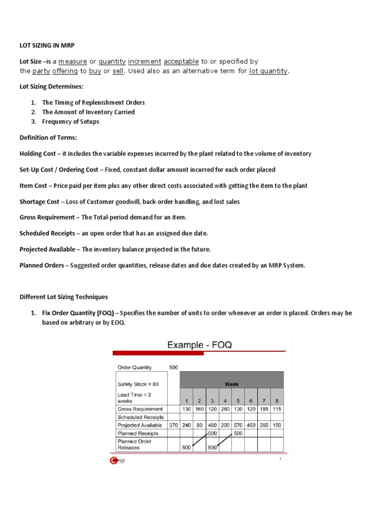 Lot Sizing Techniques in MRP Systems | PDF | Inventory | Cost