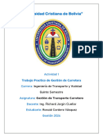 "Universidad Cristiana de Bolivia": Actividad 1 Trabajo Practico de Gestión de Carretera Carrera