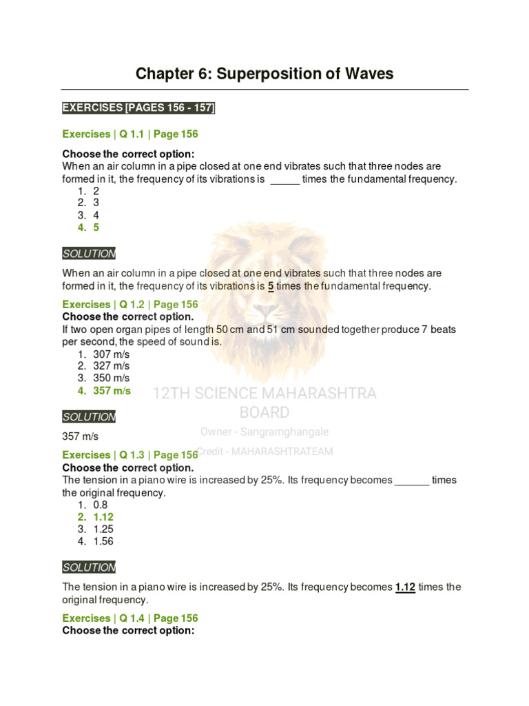 Chapter 6: Superposition of Waves: EXERCISES (PAGES 156 - 157) | PDF ...
