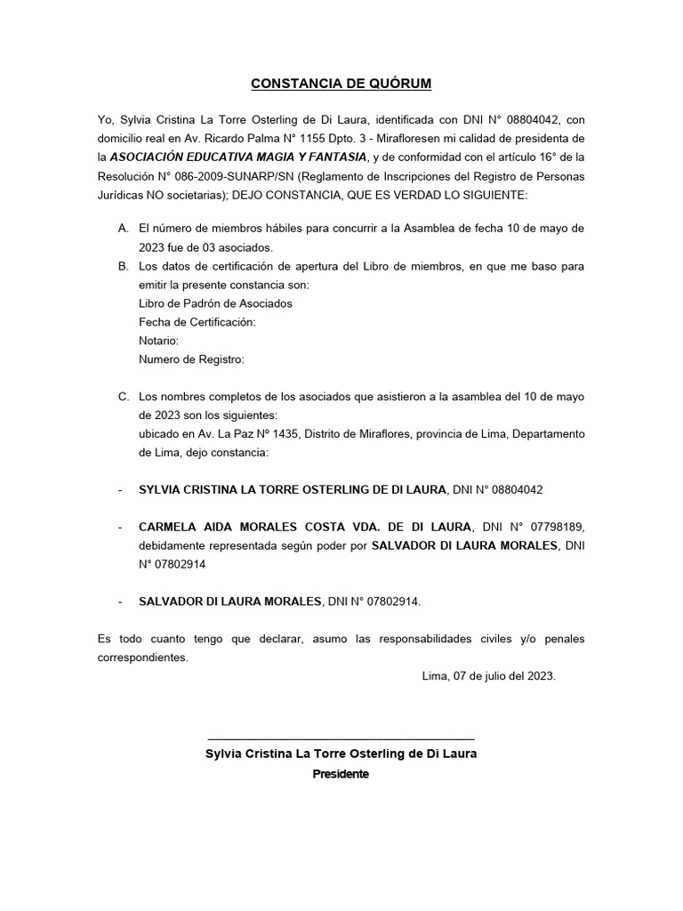 Constancia de Quorum | PDF