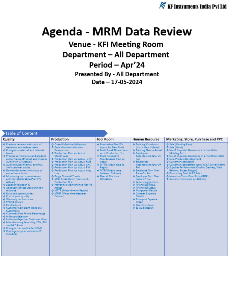 MRM Data Review Agenda - Apr 2024 | PDF | Reliability Engineering ...