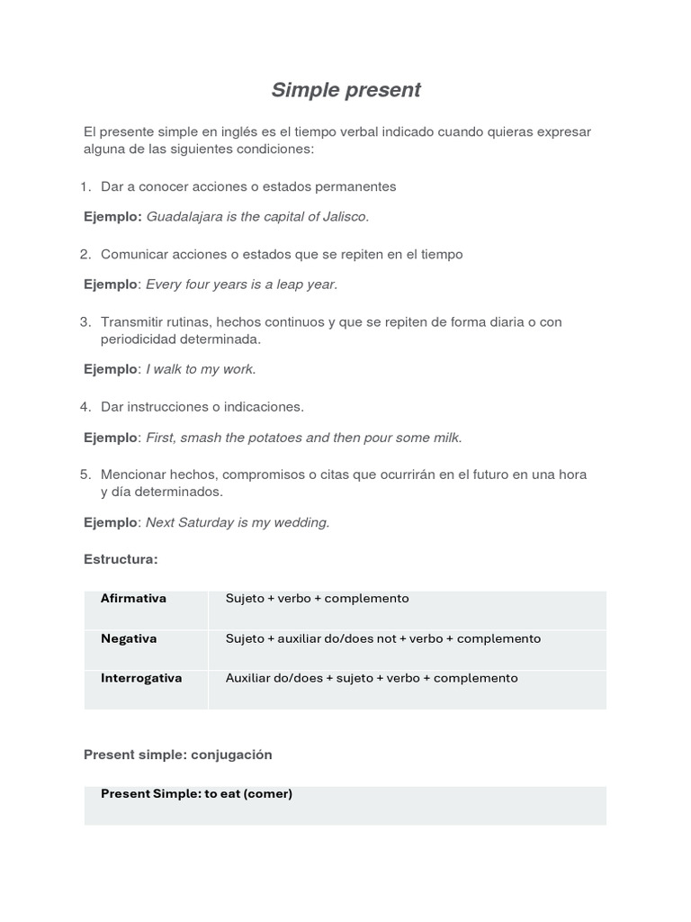 Guía Completa del Presente Simple en Inglés | PDF | Verbo | Relaciones ...