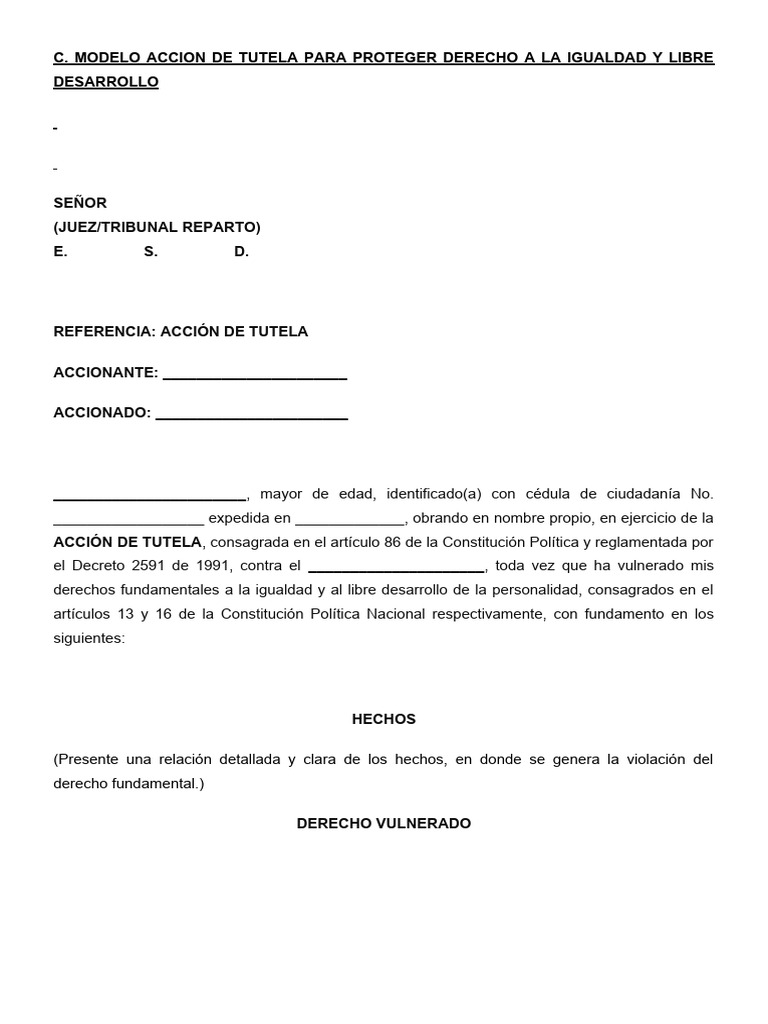 Modelo de Acción de Tutela por Igualdad | PDF | Ciencias Políticas ...