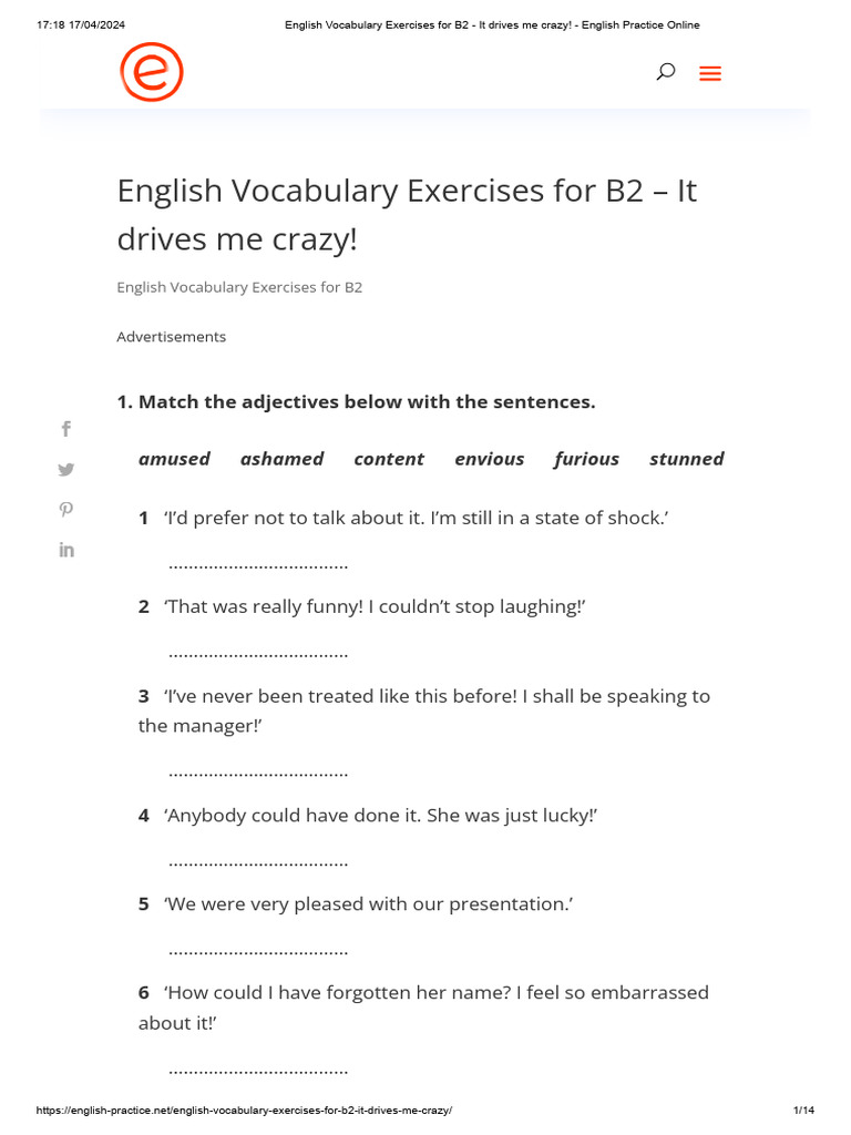 English Vocabulary Exercises For B2 It Drives Me Crazy! English