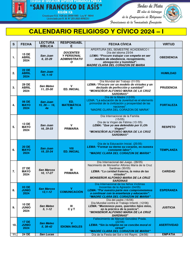 Calendario Religioso y Cívico 2024 | PDF | Intercesión