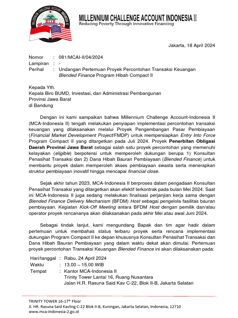 02 Obda Jabar - Surat Pertemuan Proyek Percontohan Transaksi BF | PDF