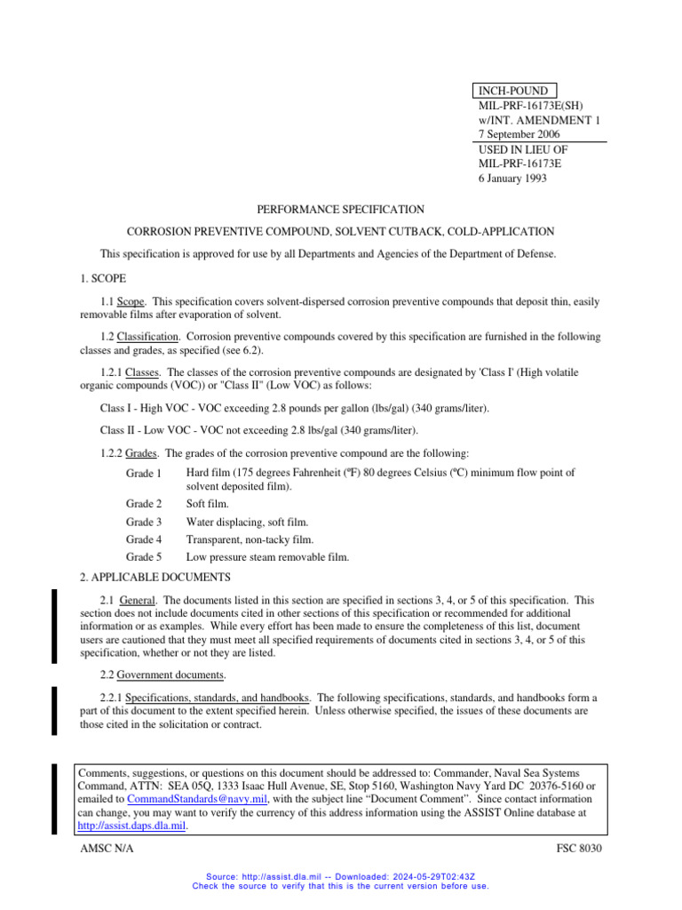 MIL-PRF-16173E(SH) Corrosion Compounds | PDF | Volatile Organic ...