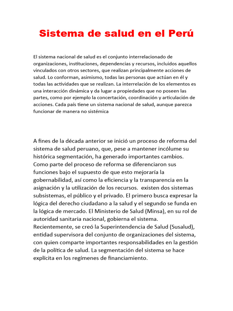 Sistema de Salud en Perú: Estructura y Retos | PDF | Gobierno | Economias