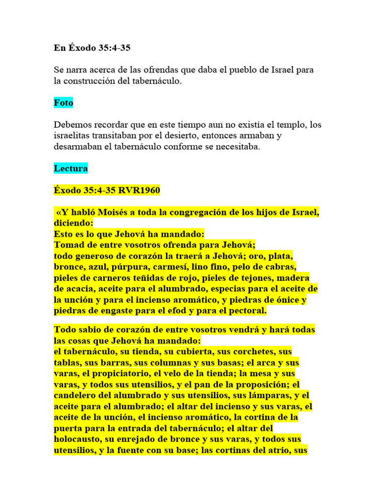 Ofrendas del pueblo en Éxodo 35 | PDF | Tabernáculo | Dios
