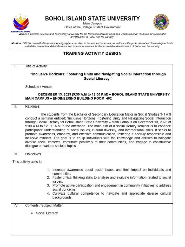 Social Literacy Seminar at BISU | PDF | Literacy | Cognition
