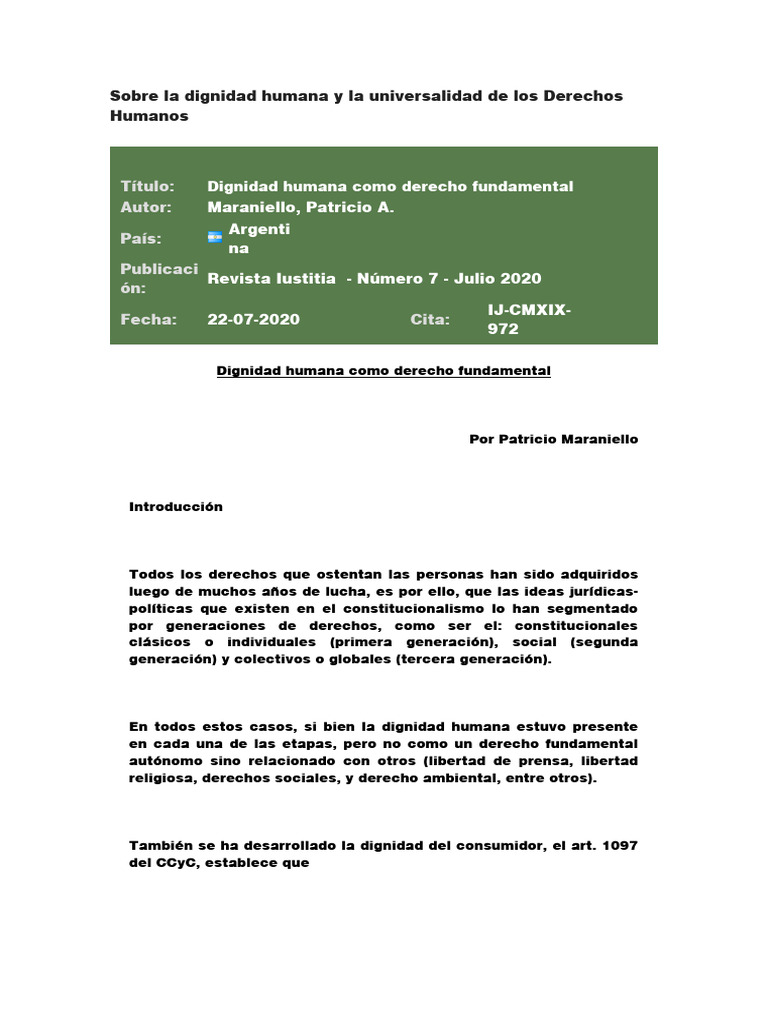 La dignidad humana y la universalidad de los Derechos Humanos | PDF