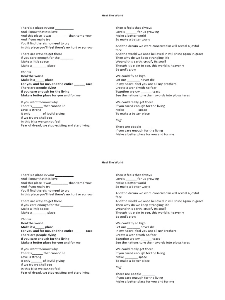 Lirik Song Heal The World | PDF | Love