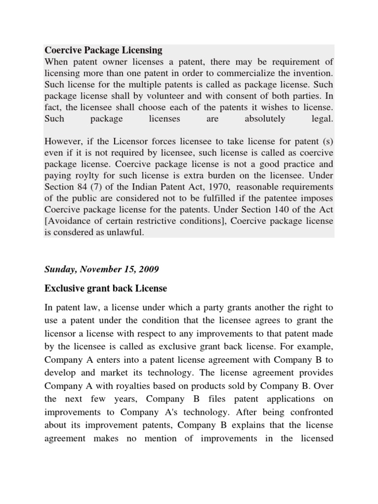 Coercive Package Licensing | Patent | License