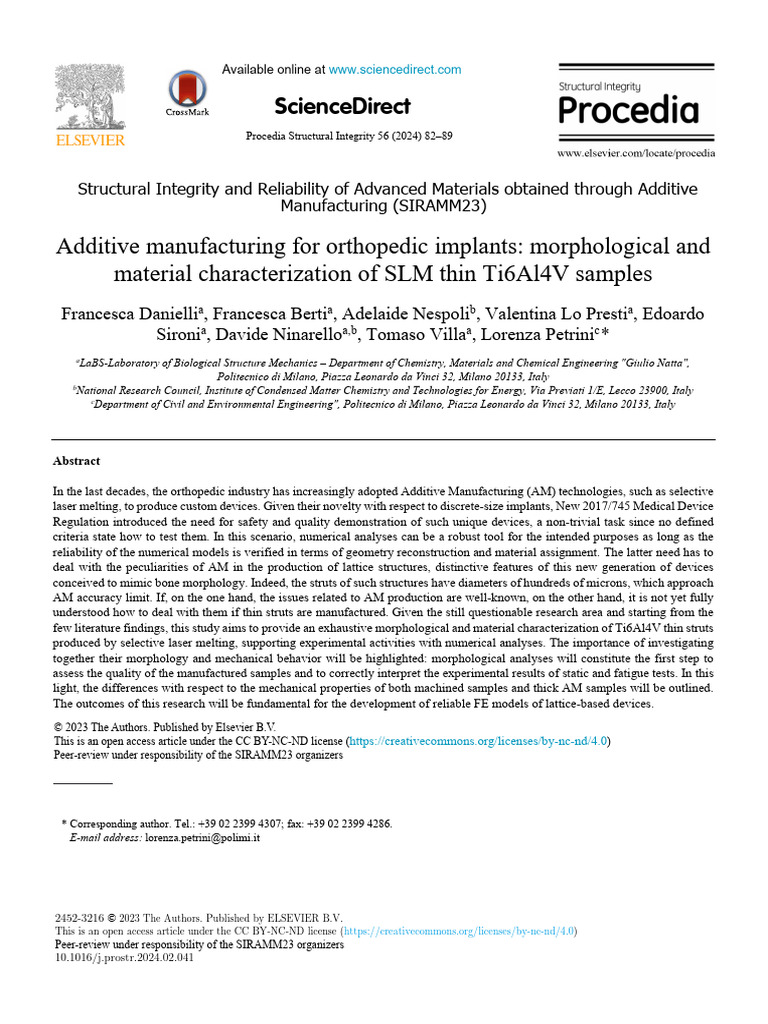 Additive Manufacturing of Ti6Al4V Implants | PDF | Implant (Medicine ...