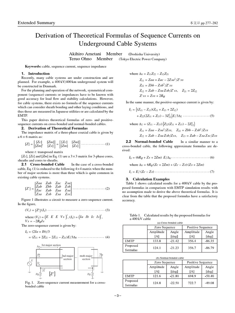 Derivation of Theoretical Formulas of Sequence Currents On Underground ...