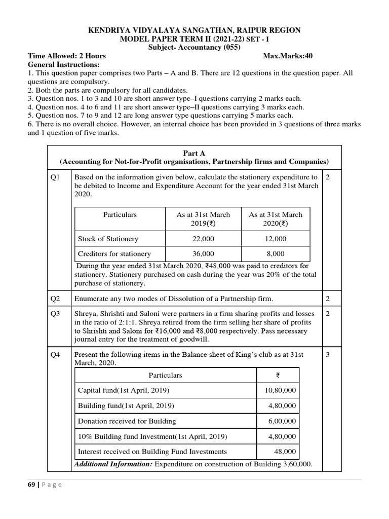 Accountancy Model Paper Class 12 | PDF | Balance Sheet | Equity (Finance)