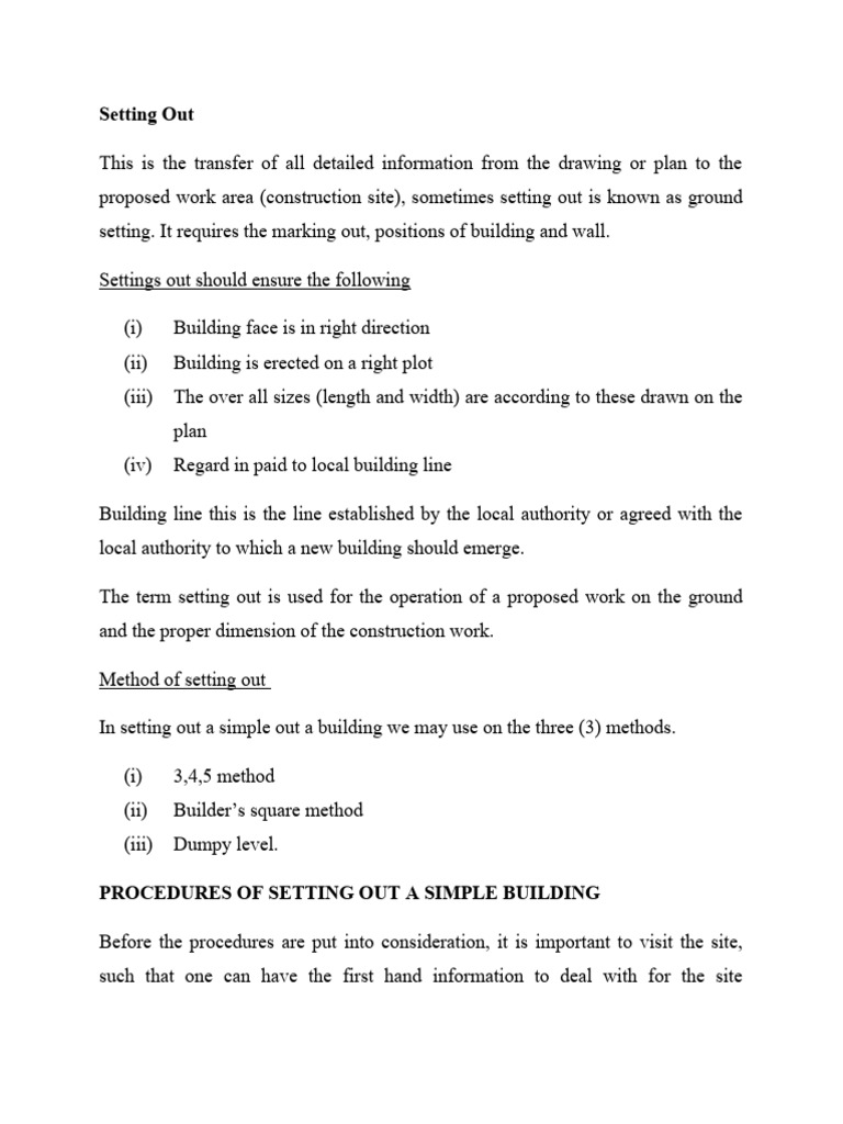 Building Setting Out Methods Explained | PDF | Trench | Basement