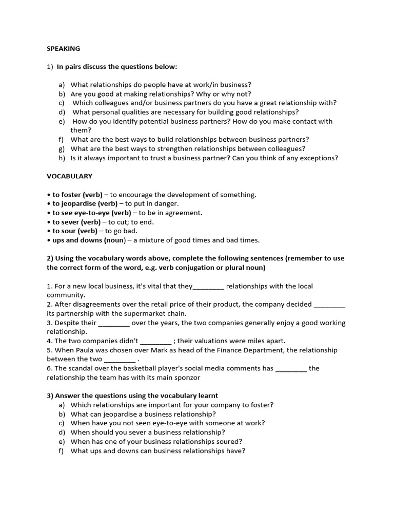 Business Relationships-1 | PDF | Verb | Human Communication