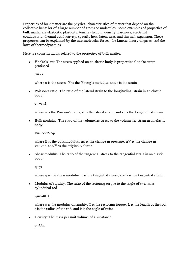 Physics Formulas for Bulk Matter | PDF | Orbit | Mechanical Engineering