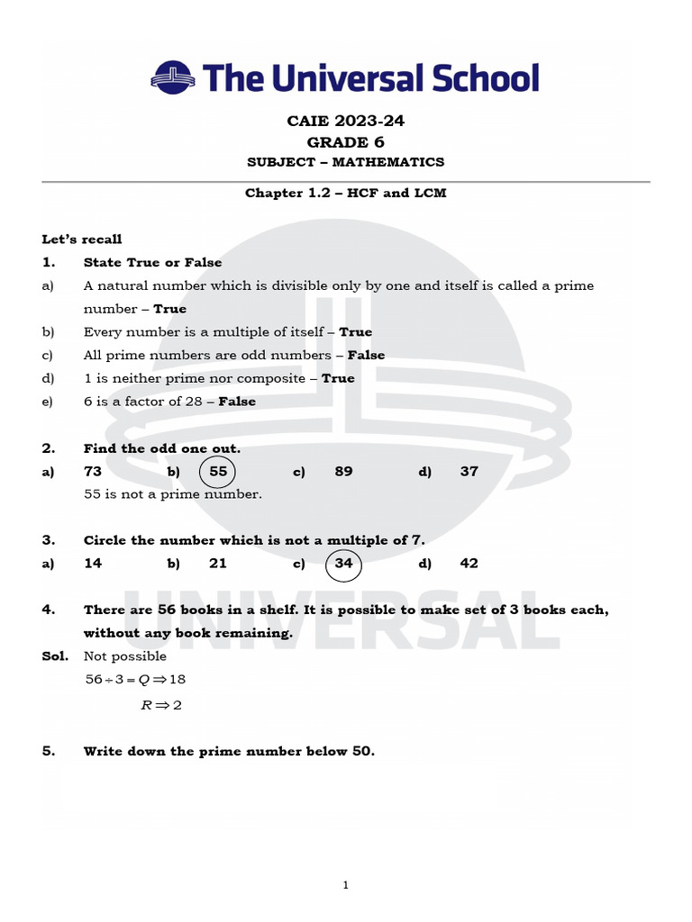 Ch 1 2 hcf and lcm mathematics grade 6 2023 24 pdf