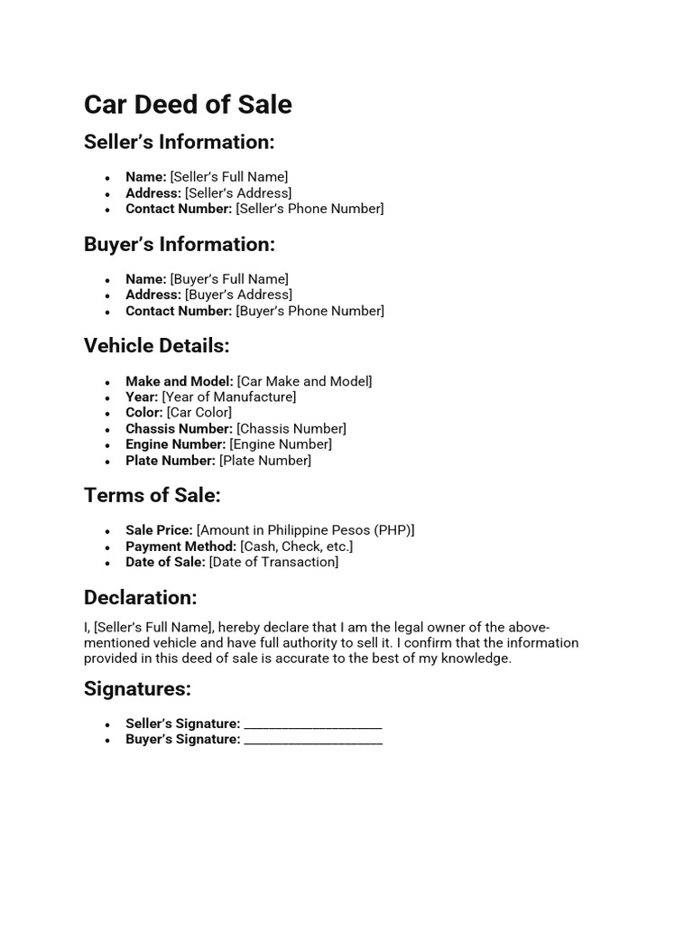 Car Deed of Sale Template | PDF | Business | Finance & Money Management