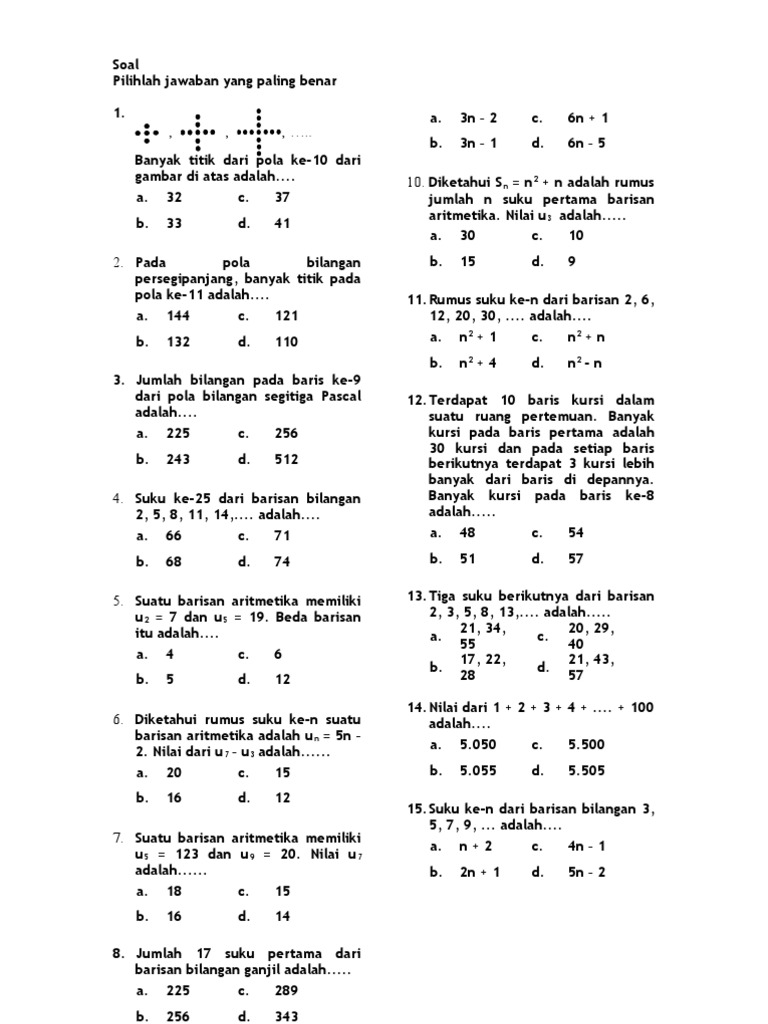 27+ Contoh Soal Barisan Aritmatika Smp Kelas 8 Kumpulan