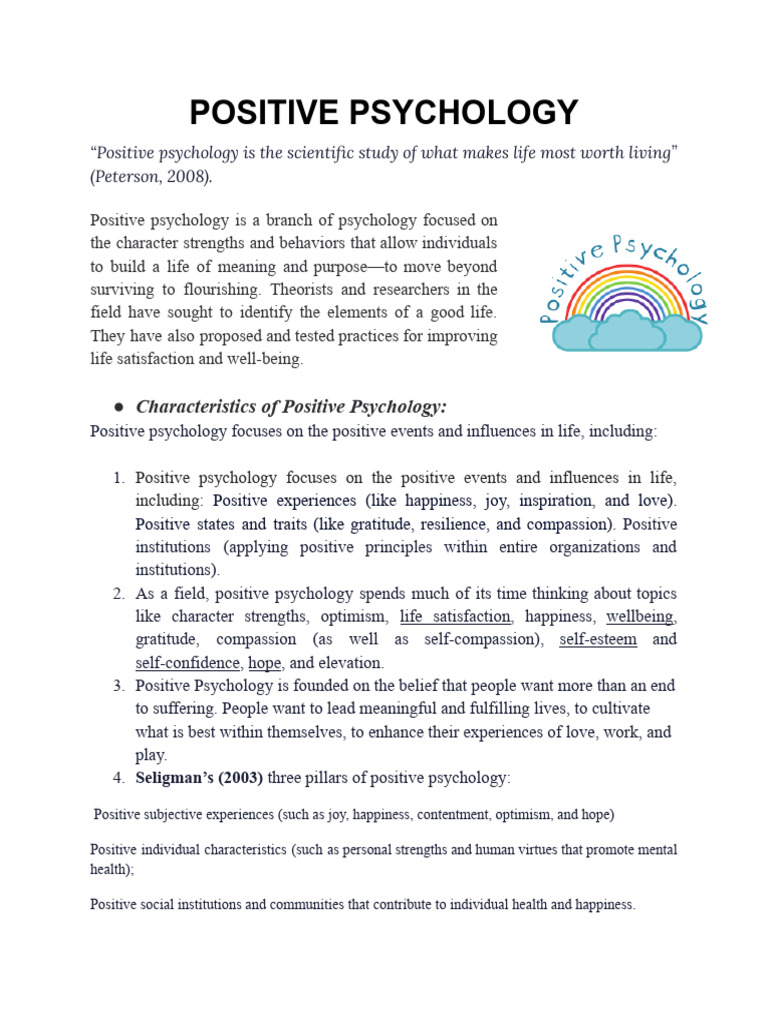 POSITIVE PSYCHOLOGY | Download Free PDF | Positive Psychology | Happiness