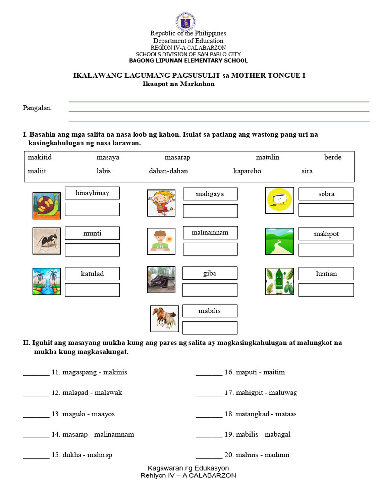 2nd Summative Test MTB 4th Quarter | PDF