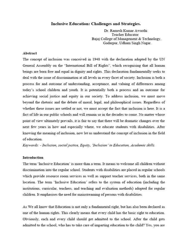 Inclusive Education Challenges and Strategies. | PDF | Inclusion ...